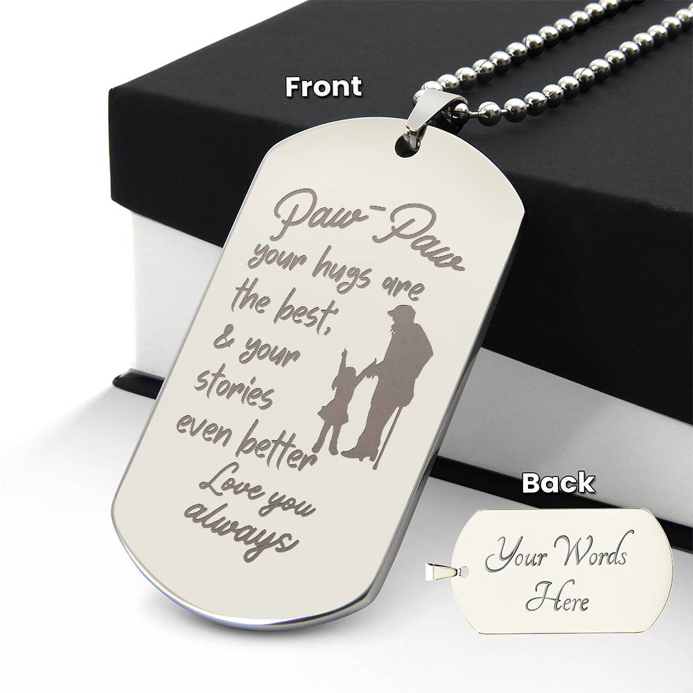 Engraved Dog Tag Necklace with Ball Chain | Personalized Unique Sentimental Gift for Grandfather who has everything | PawPaw Stories