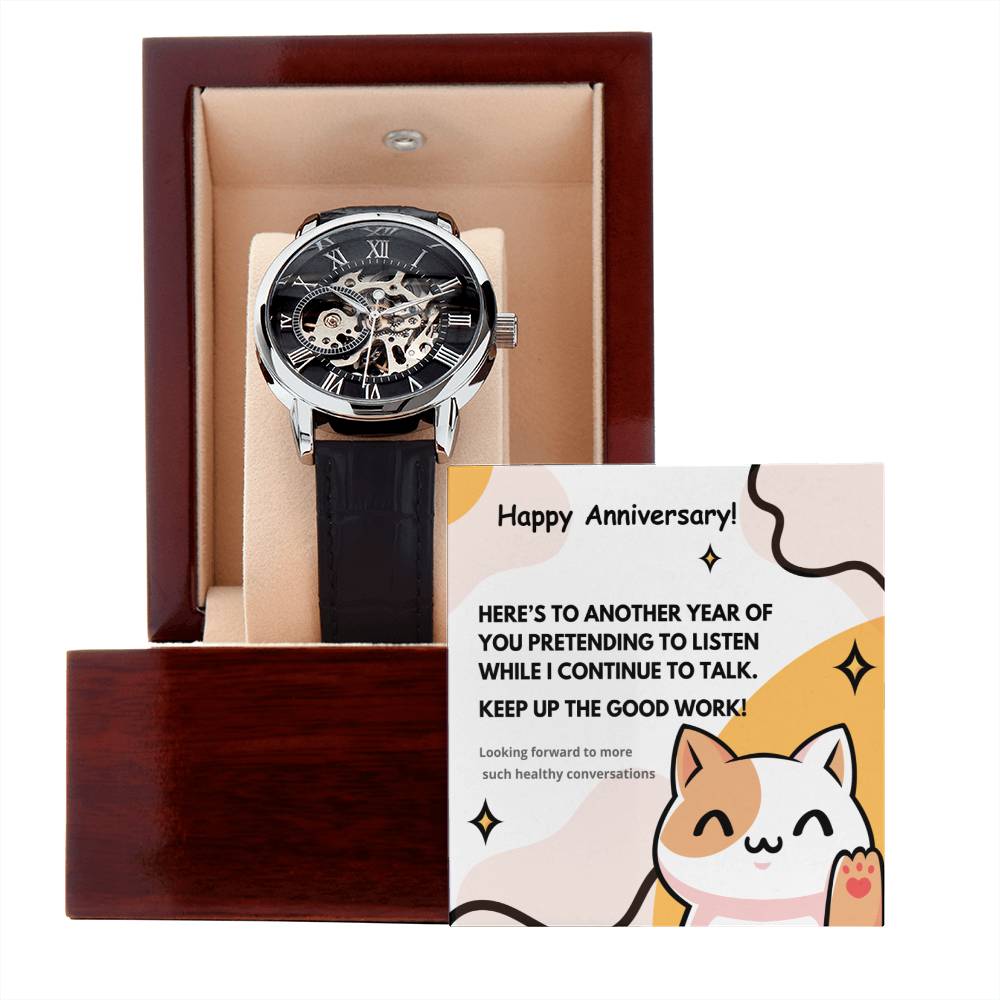 Skeleton Watch with Humorous Message for Hubby | Perfect Anniversary or Birthday Gift | Keep up the good work