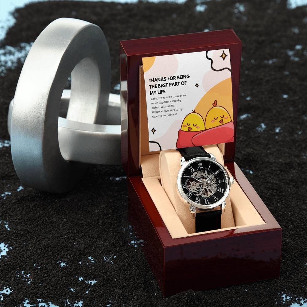Skeleton Watch with Funny Message Card for Hubby | Humorous Anniversary or Birthday Gift for Husband | My Favorite Housemate