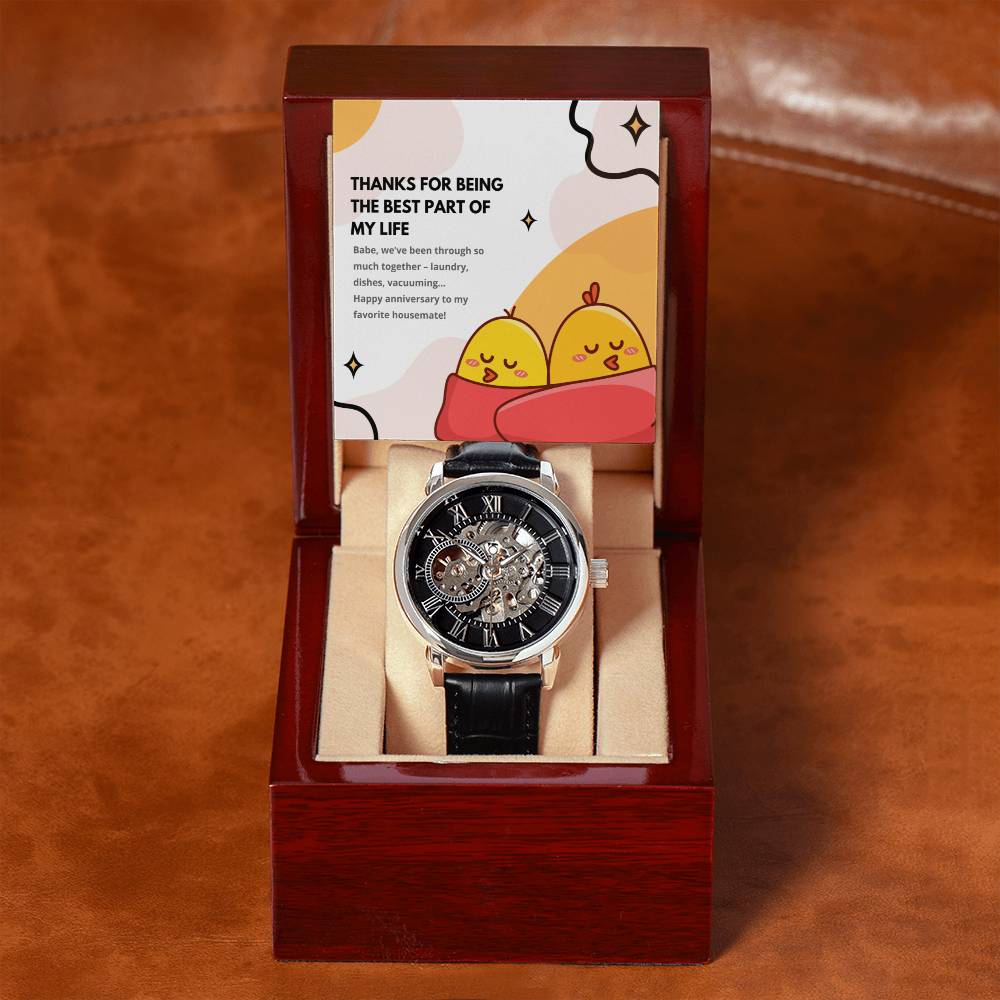 Skeleton Watch with Funny Message Card for Hubby | Humorous Anniversary or Birthday Gift for Husband | My Favorite Housemate
