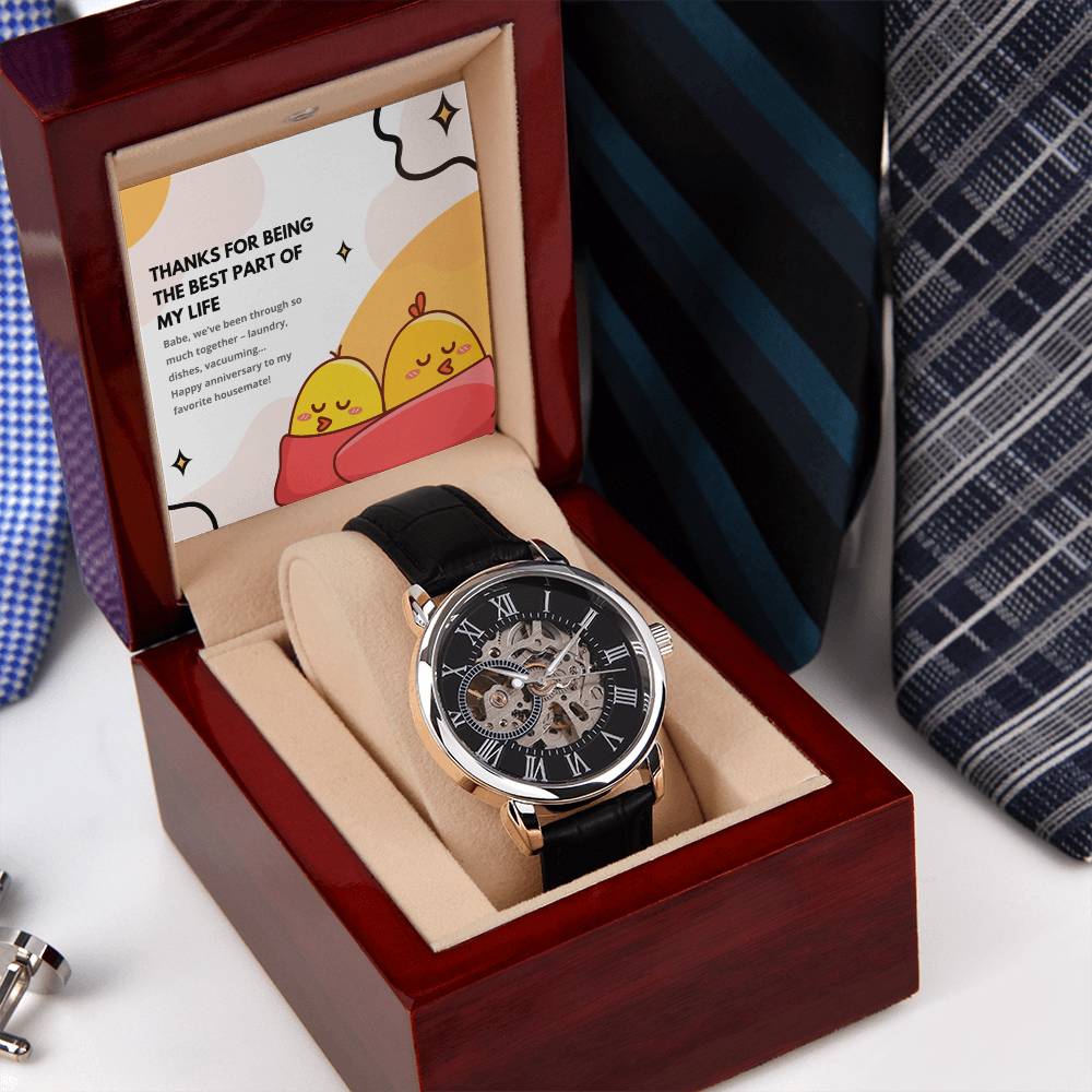 Skeleton Watch with Funny Message Card for Hubby | Humorous Anniversary or Birthday Gift for Husband | My Favorite Housemate