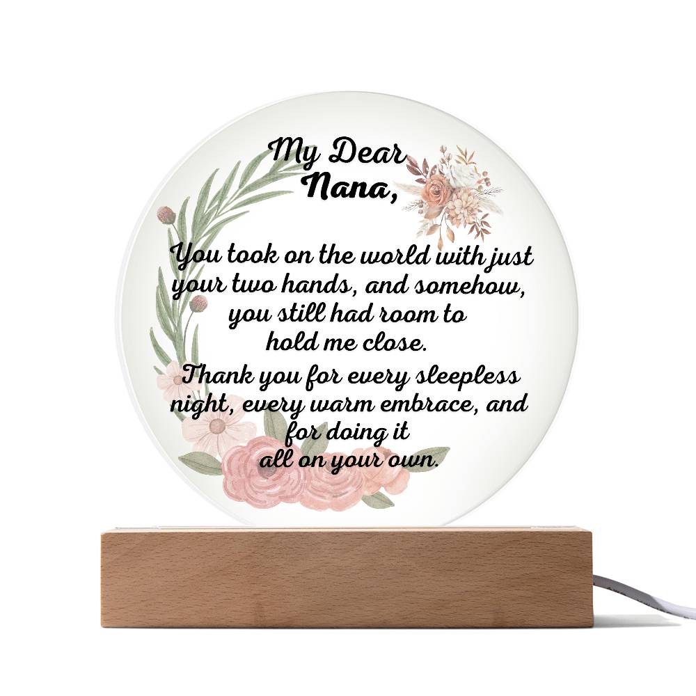 Single Grandma gift on Grandparent day for Nana | Thoughtful Cute present for Grammy who has everything | LED Acrylic Plaque | Hold me Close