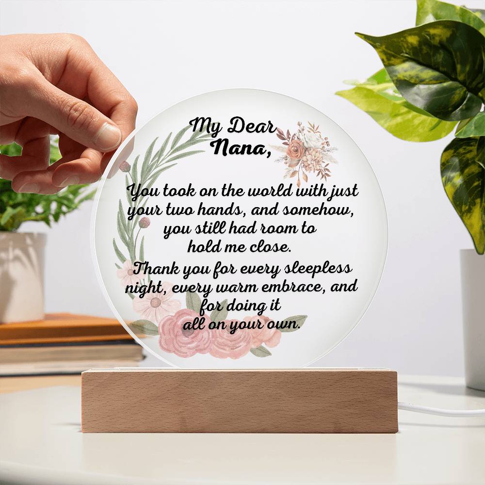 Single Grandma gift on Grandparent day for Nana | Thoughtful Cute present for Grammy who has everything | LED Acrylic Plaque | Hold me Close