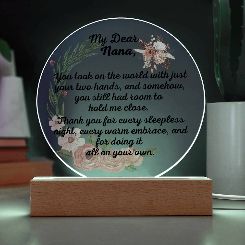 Single Grandma gift on Grandparent day for Nana | Thoughtful Cute present for Grammy who has everything | LED Acrylic Plaque | Hold me Close