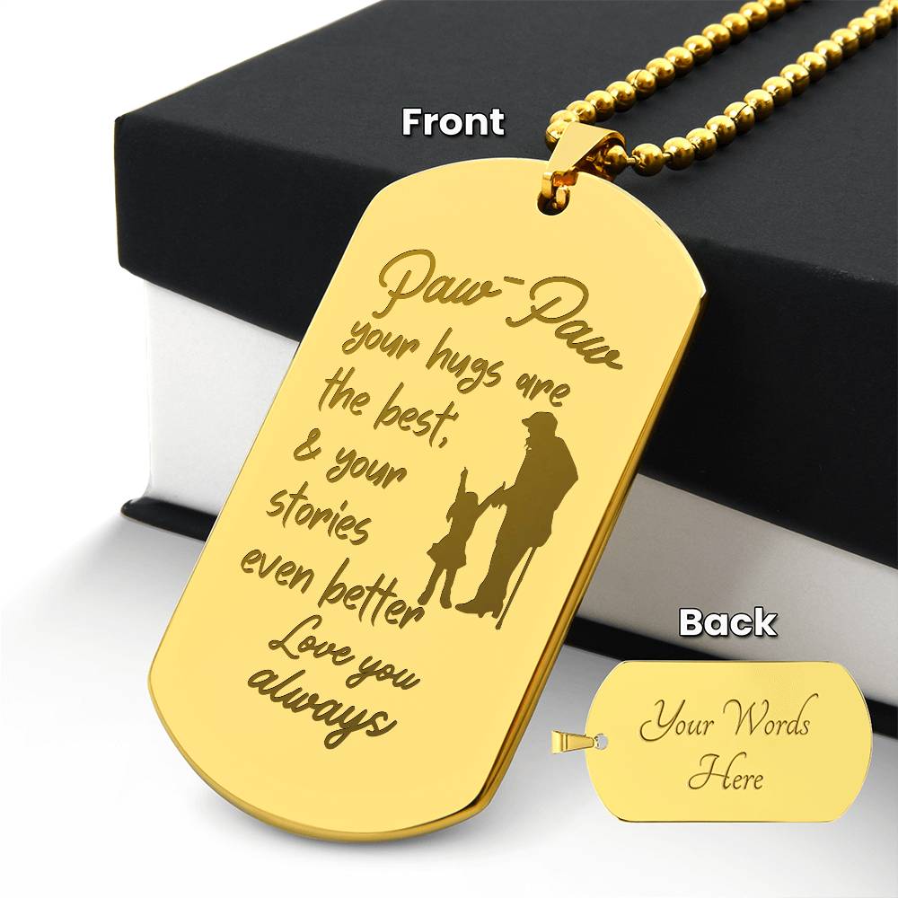 Engraved Dog Tag Necklace with Ball Chain | Personalized Unique Sentimental Gift for Grandfather who has everything | PawPaw Stories