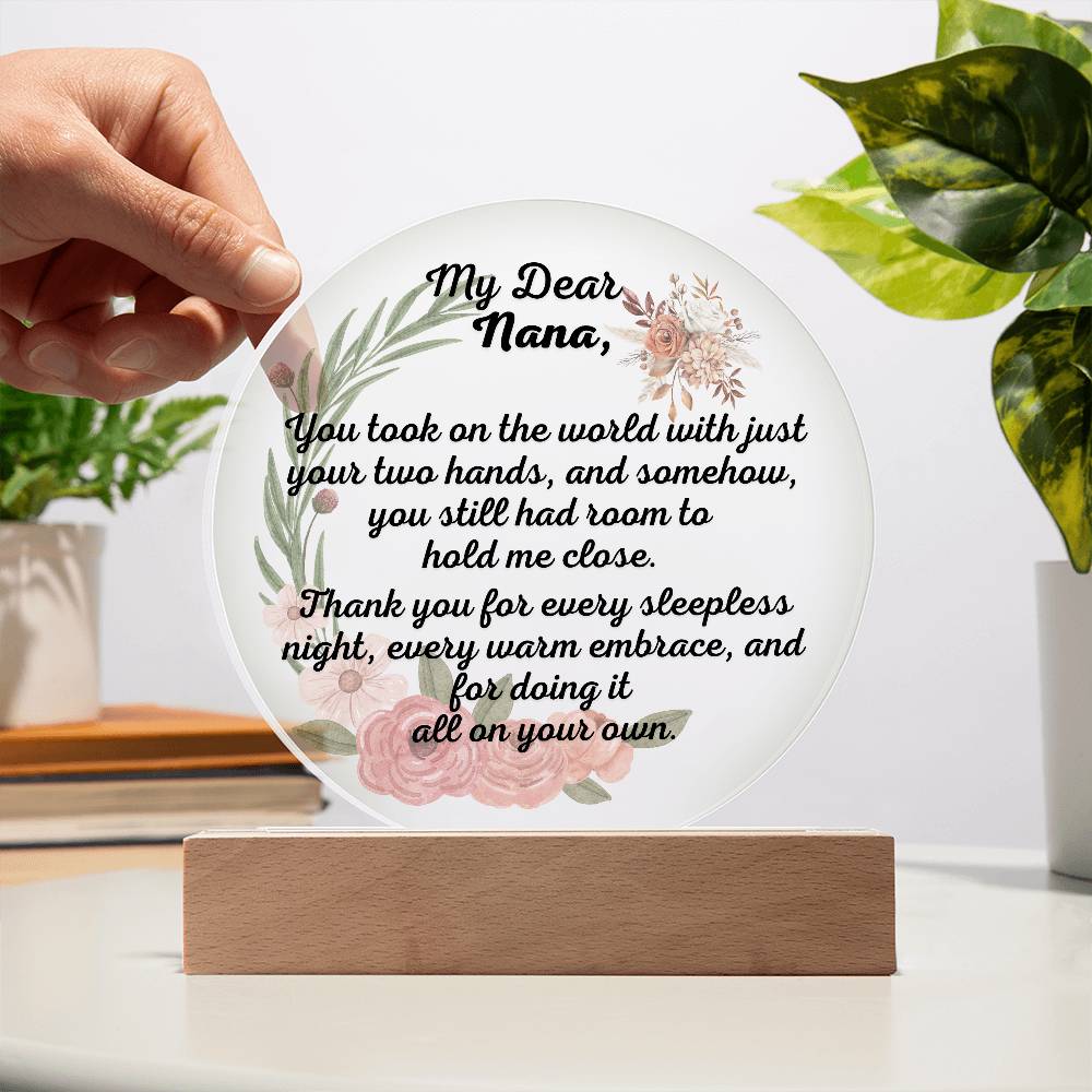 Single Grandma gift on Grandparent day for Nana | Thoughtful Cute present for Grammy who has everything | LED Acrylic Plaque | Hold me Close