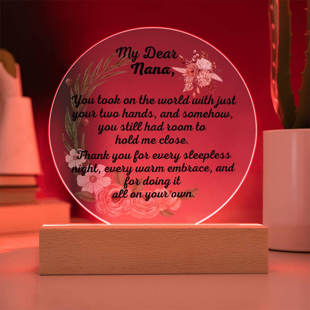 Single Grandma gift on Grandparent day for Nana | Thoughtful Cute present for Grammy who has everything | LED Acrylic Plaque | Hold me Close