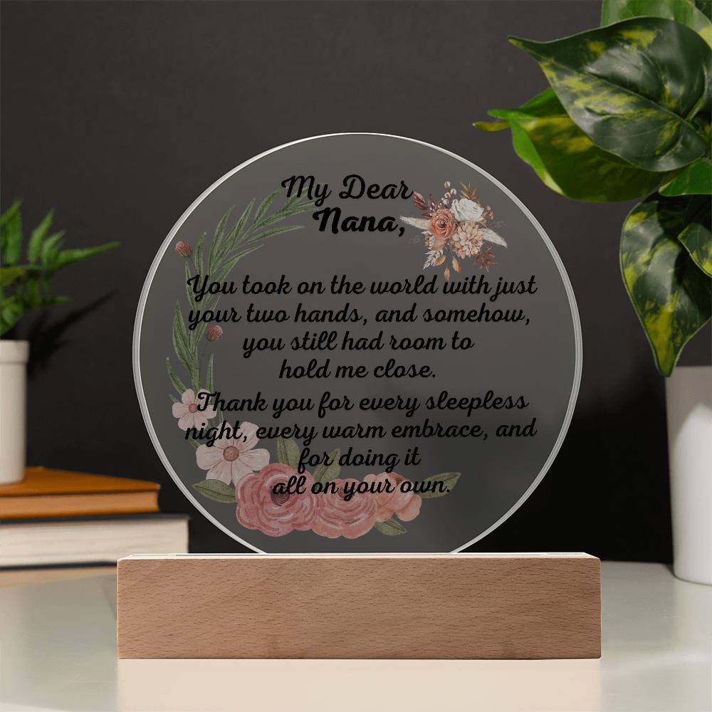 Single Grandma gift on Grandparent day for Nana | Thoughtful Cute present for Grammy who has everything | LED Acrylic Plaque | Hold me Close