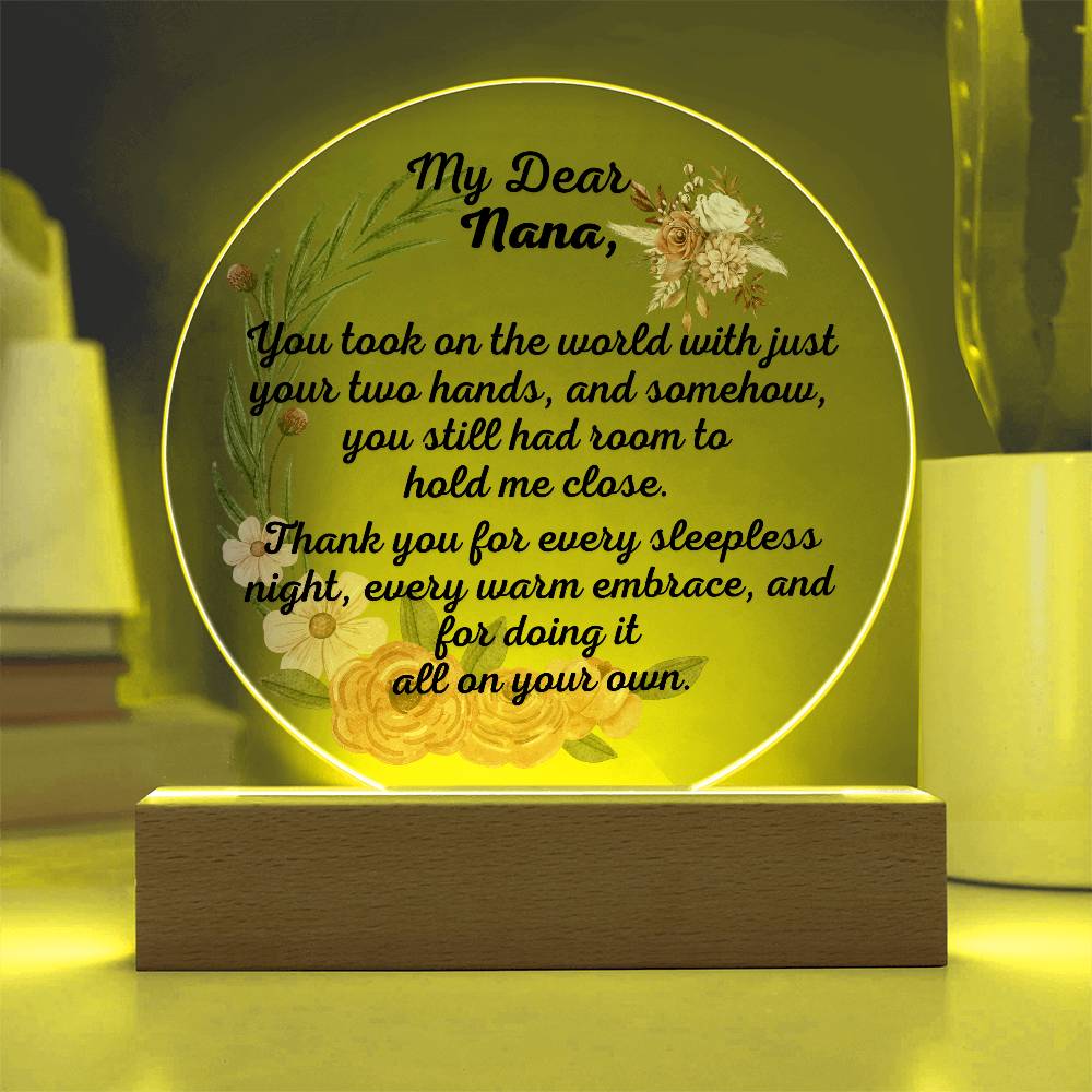 Single Grandma gift on Grandparent day for Nana | Thoughtful Cute present for Grammy who has everything | LED Acrylic Plaque | Hold me Close