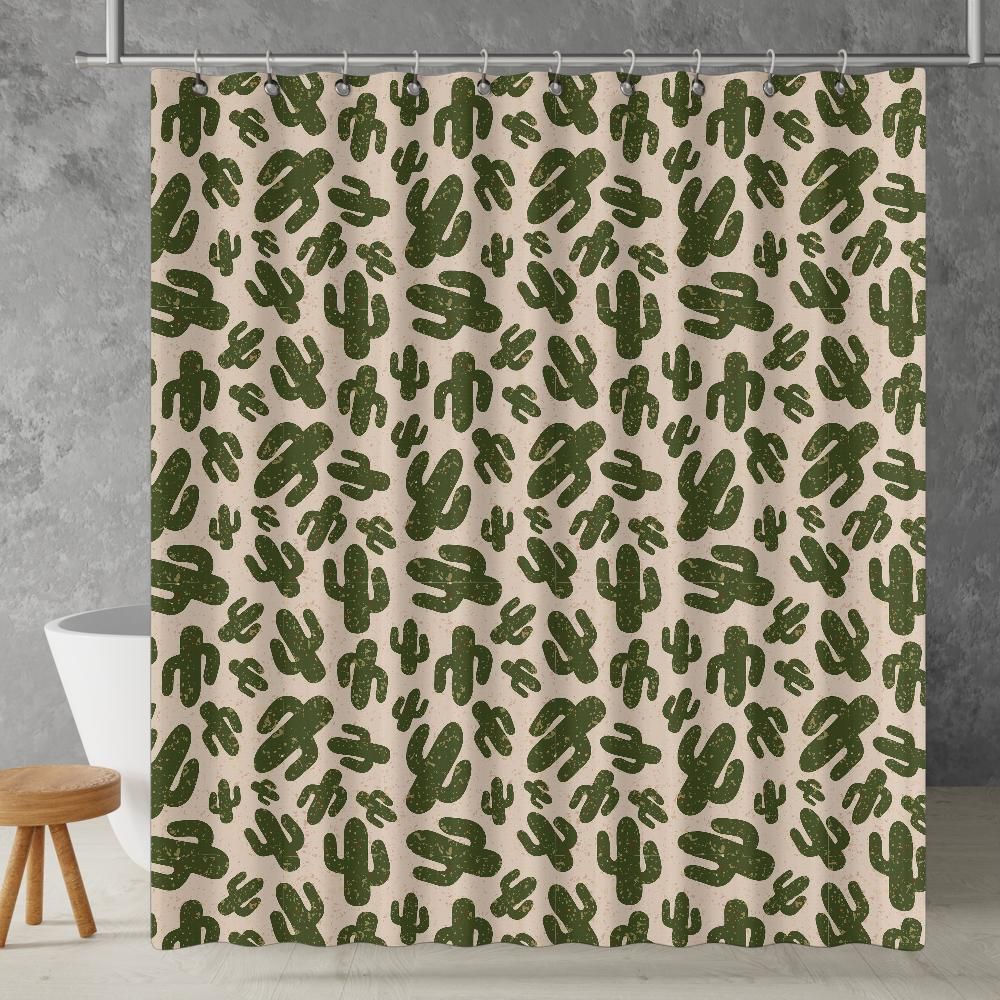 Rustic Mexican Cactus Shower Curtain | Lightweight 100% Polyester, Water and Mildew Resistant, Multiple sizes with Hooks