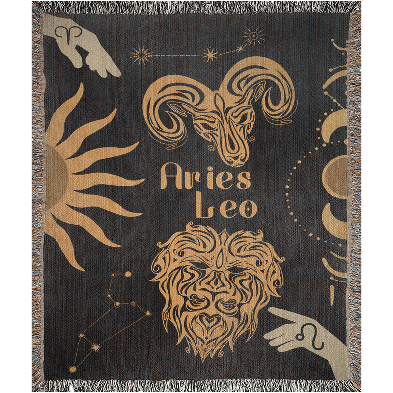 Zodiac Compatibility Match Woven Throw Tapestry Blanket | Astrology-inspired Home Decor | Aries & Leo Horoscope