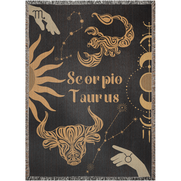 Zodiac Compatibility Match Woven Tapestry Throw Blanket | Astrology-inspired Home Decor | Scorpio & Taurus Horoscope