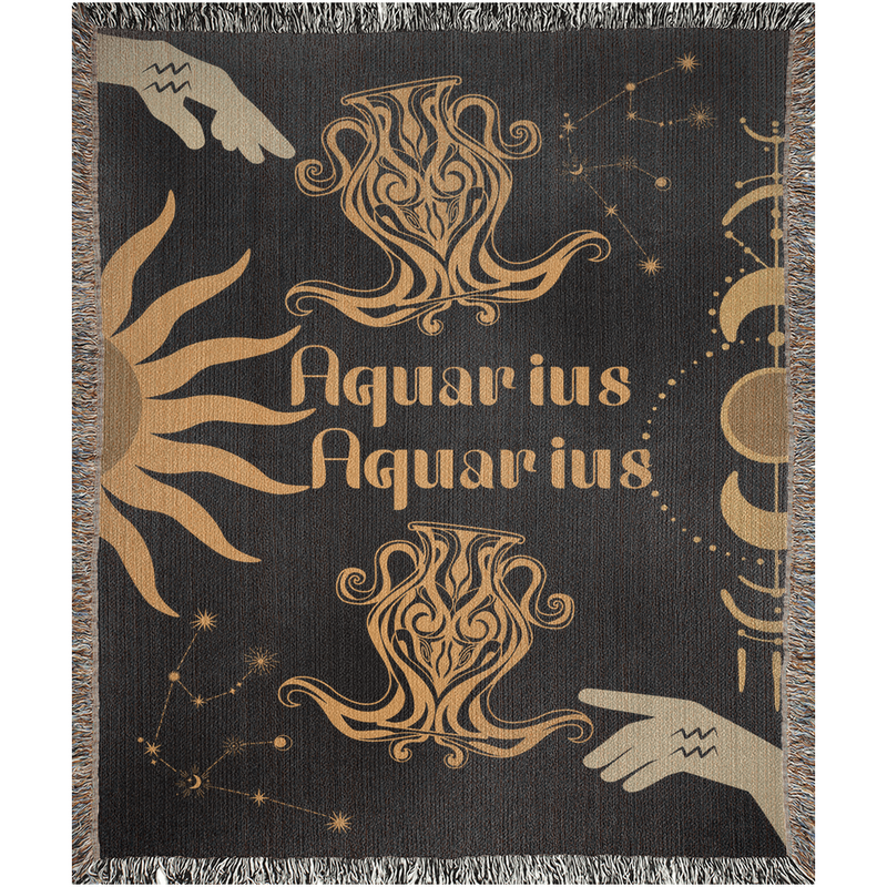 Zodiac Compatibility Match Woven Tapestry Throw Blanket | Astrology-inspired Home Decor | Aquarius & Aquarius Horoscope