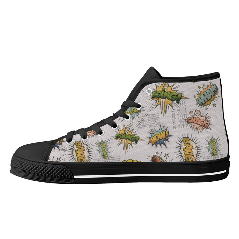 Canvas High Top Sneakers | Vintage Grey | Unique Onomatopoeia Print | Retro Comic style