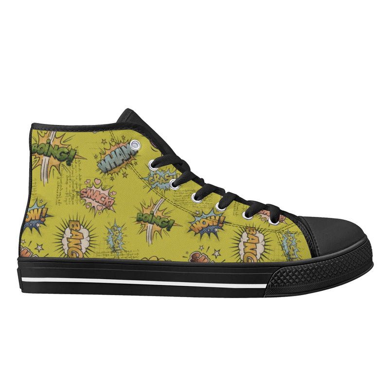 Canvas High Top Sneakers | Vintage Green | Unique Onomatopoeia Print | Retro Comic style