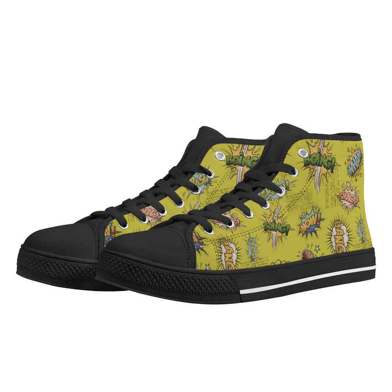 Canvas High Top Sneakers | Vintage Green | Unique Onomatopoeia Print | Retro Comic style