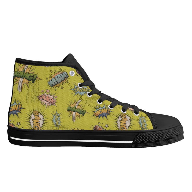 Canvas High Top Sneakers | Vintage Green | Unique Onomatopoeia Print | Retro Comic style