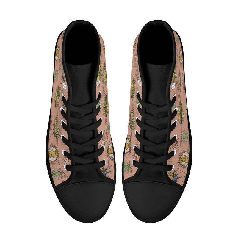 Canvas High Top Sneakers | Vintage Pink | Unique Onomatopoeia Print | Retro Comic style