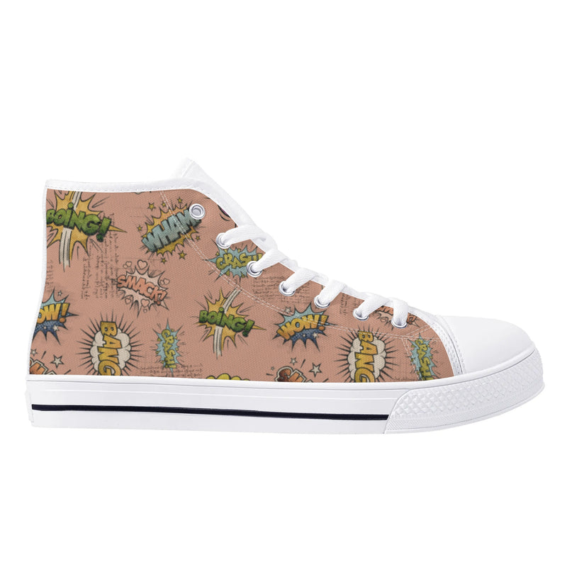 Canvas High Top Sneakers | Vintage Pink | Unique Onomatopoeia Print | Retro Comic style