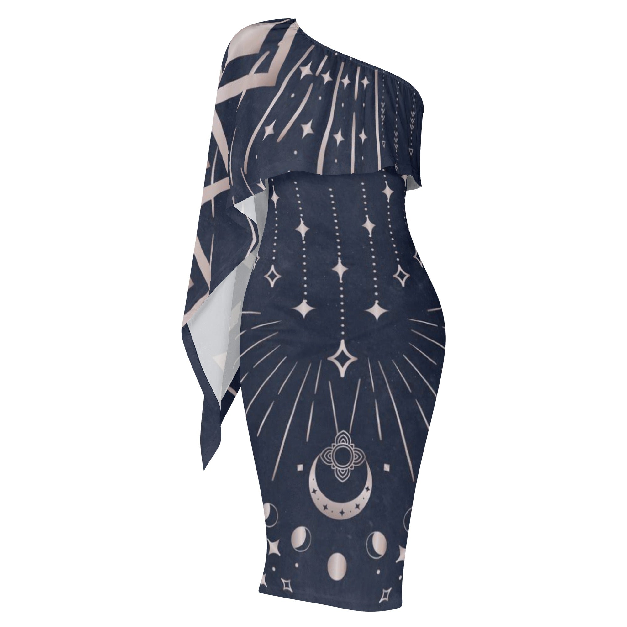 One-Shoulder Midi Dress-Knee Length-Bodycon-Sheath-Plus-Petite size-Cocktail / Wedding Guest-Midnight Occult ElysiaBliss One-Shoulder Midi Dress-Knee Length-Bodycon-Sheath-Plus-Petite size-Cocktail / Wedding Guest-Midnight Occult ElysiaBliss