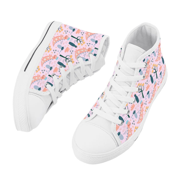 Skate shoe | High Top Canvas Sneakers | Skateboarding shoes for Kids | Stylish | Pink Dinosaur pattern