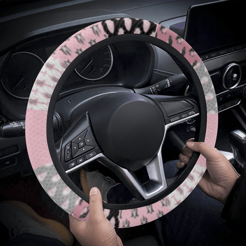 Car Accessories | Steering Wheel Cover | Universal Snug Fit | Wheel Wrap/Protector | Halloween-themed-Pastel Goth Checkered