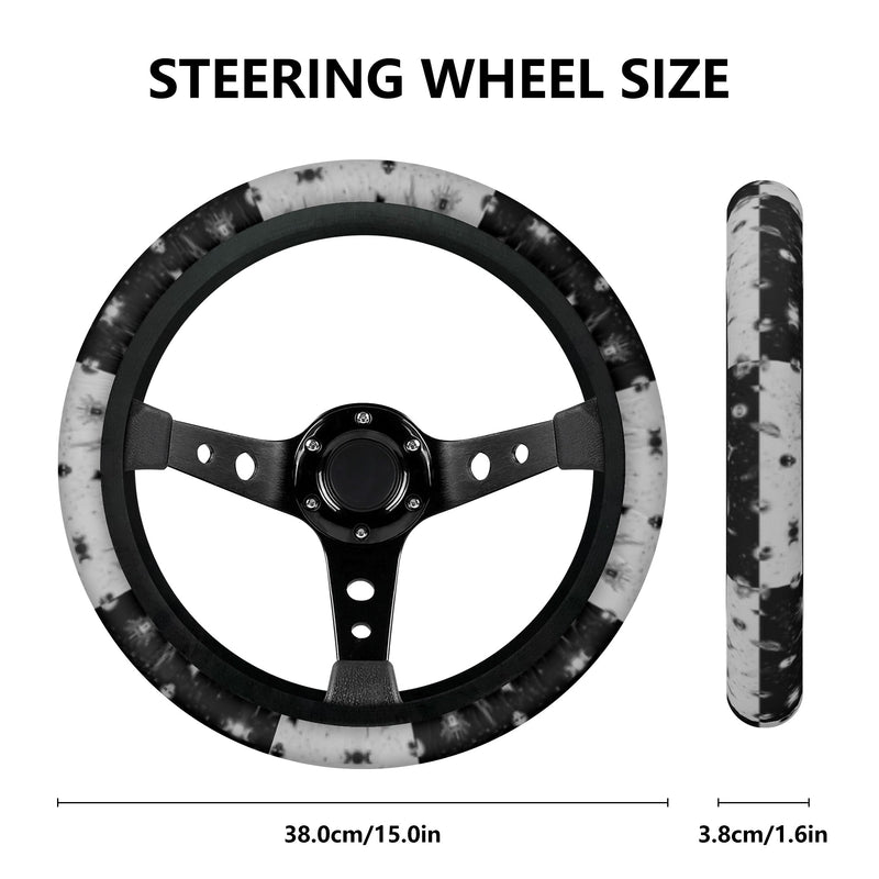 Car Accessories | Steering Wheel Cover | Universal Snug Fit | Wheel Wrap/Protector | Halloween-themed- Monochrome Checkered