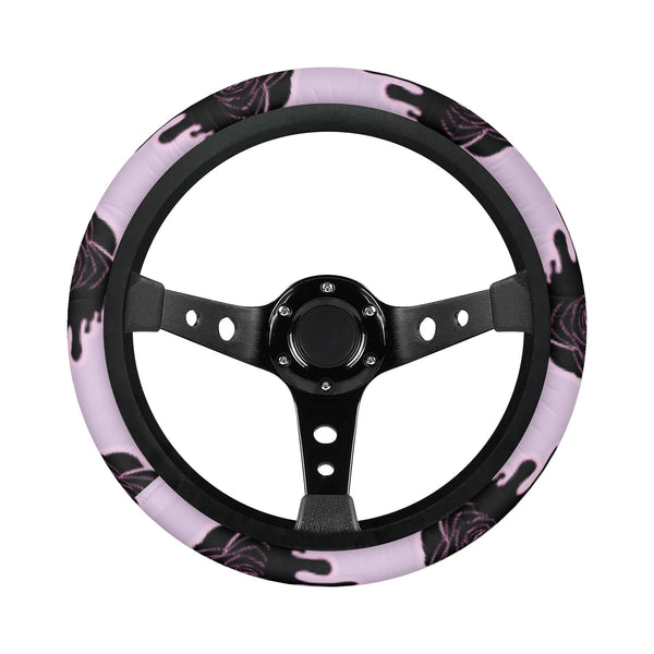 Car Accessories | Steering Wheel Cover | Universal Snug Fit | Wheel Wrap/Protector | Halloween-themed- Black Roses