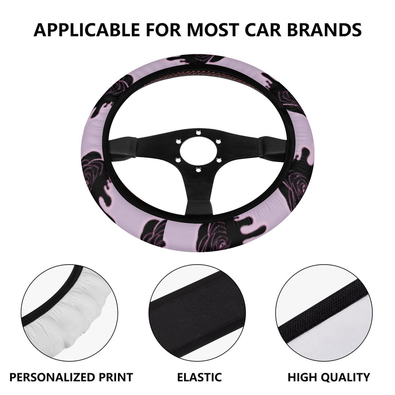 Car Accessories | Steering Wheel Cover | Universal Snug Fit | Wheel Wrap/Protector | Halloween-themed- Black Roses