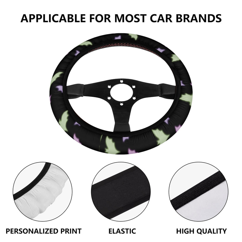 Car Accessories | Steering Wheel Cover | Universal Snug Fit | Wheel Wrap/Protector | Halloween-themed-Pastel Goth Bats