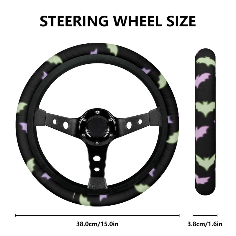 Car Accessories | Steering Wheel Cover | Universal Snug Fit | Wheel Wrap/Protector | Halloween-themed-Pastel Goth Bats