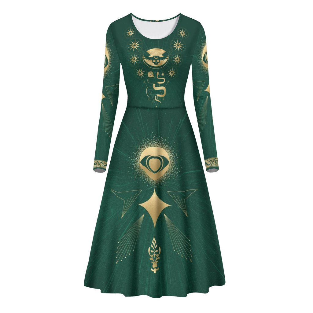 Fit and Flare Maxi Dress | Long Sleeves | Casual or Semi-Formal| Elegant Celestial Dress | Emerald Green
