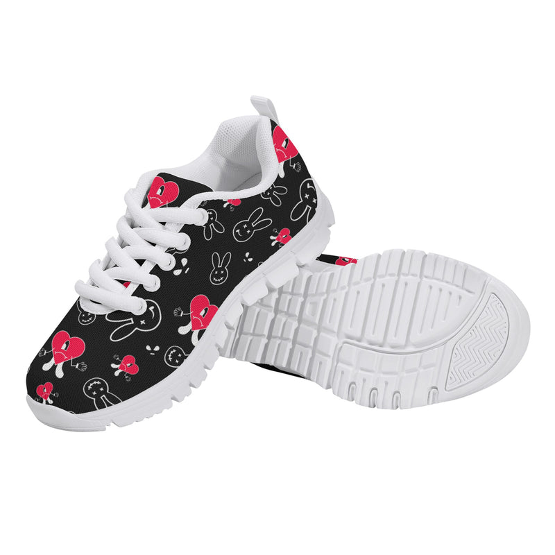 Kids Running Shoes | Back to School Kids Sneakers | Unisex Childrens Trainers | Cute Bunny and Hearts