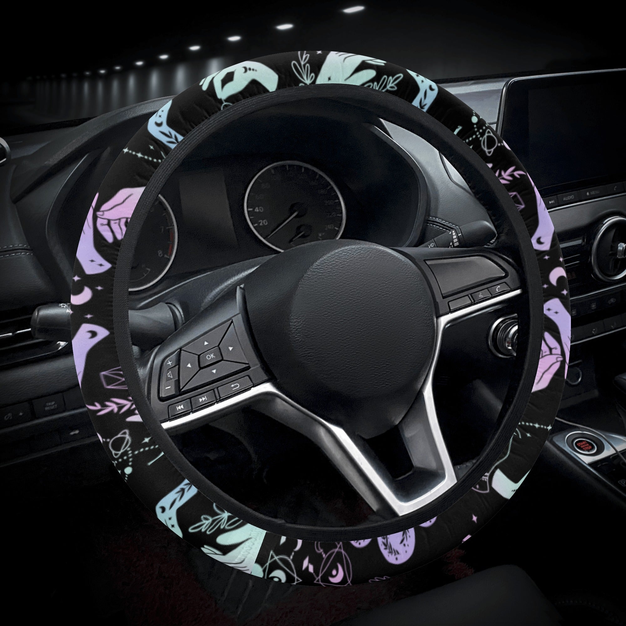 Car Accessories | Steering Wheel Cover | Universal Snug Fit | Wheel Wrap/Protector | Halloween-themed-Witchy Crystal Ball
