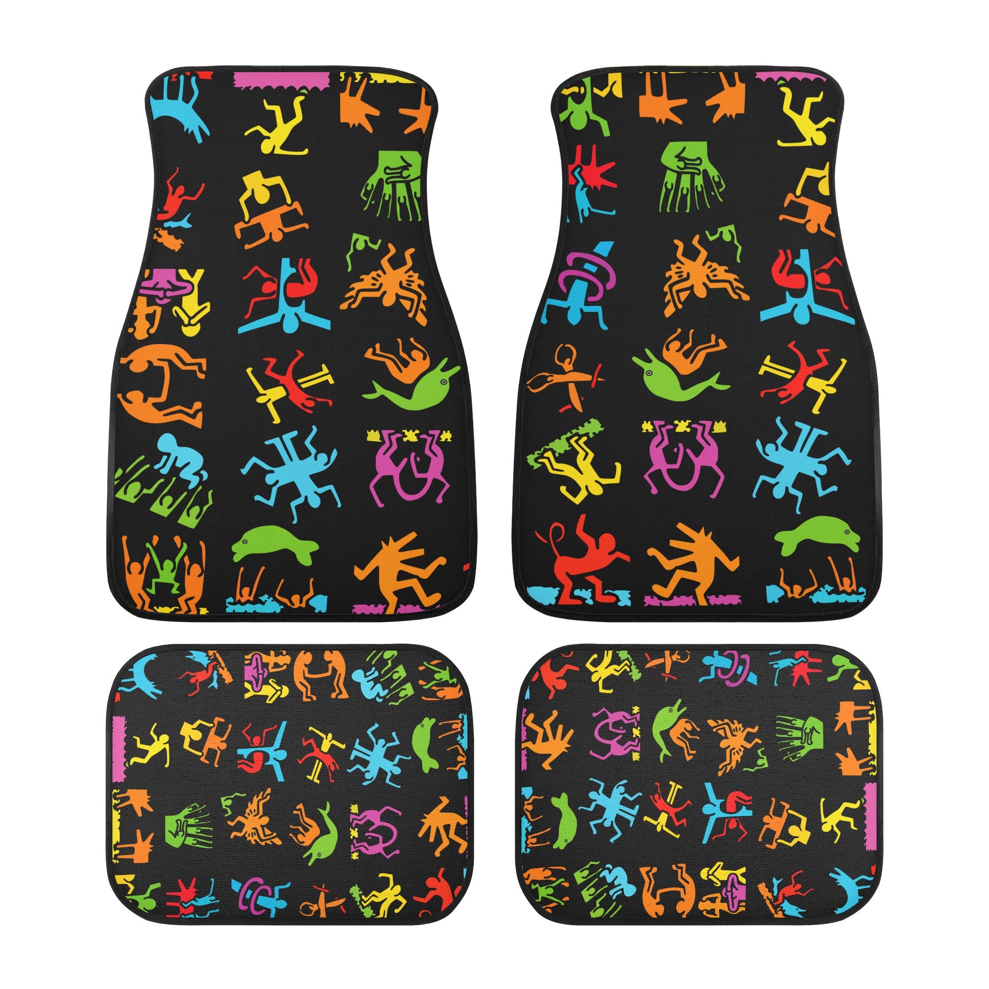 Car Floor Mats | Set of 4 | Universal size | All Weather proof | Affordable | Washable-Colorful Haring Style