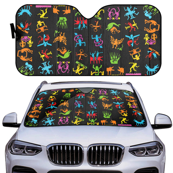 Car Decor | Pastel Goth Auto Sun Shade | Vehicle Windshield | Halloween Car Interiors | Multicolored Haring style