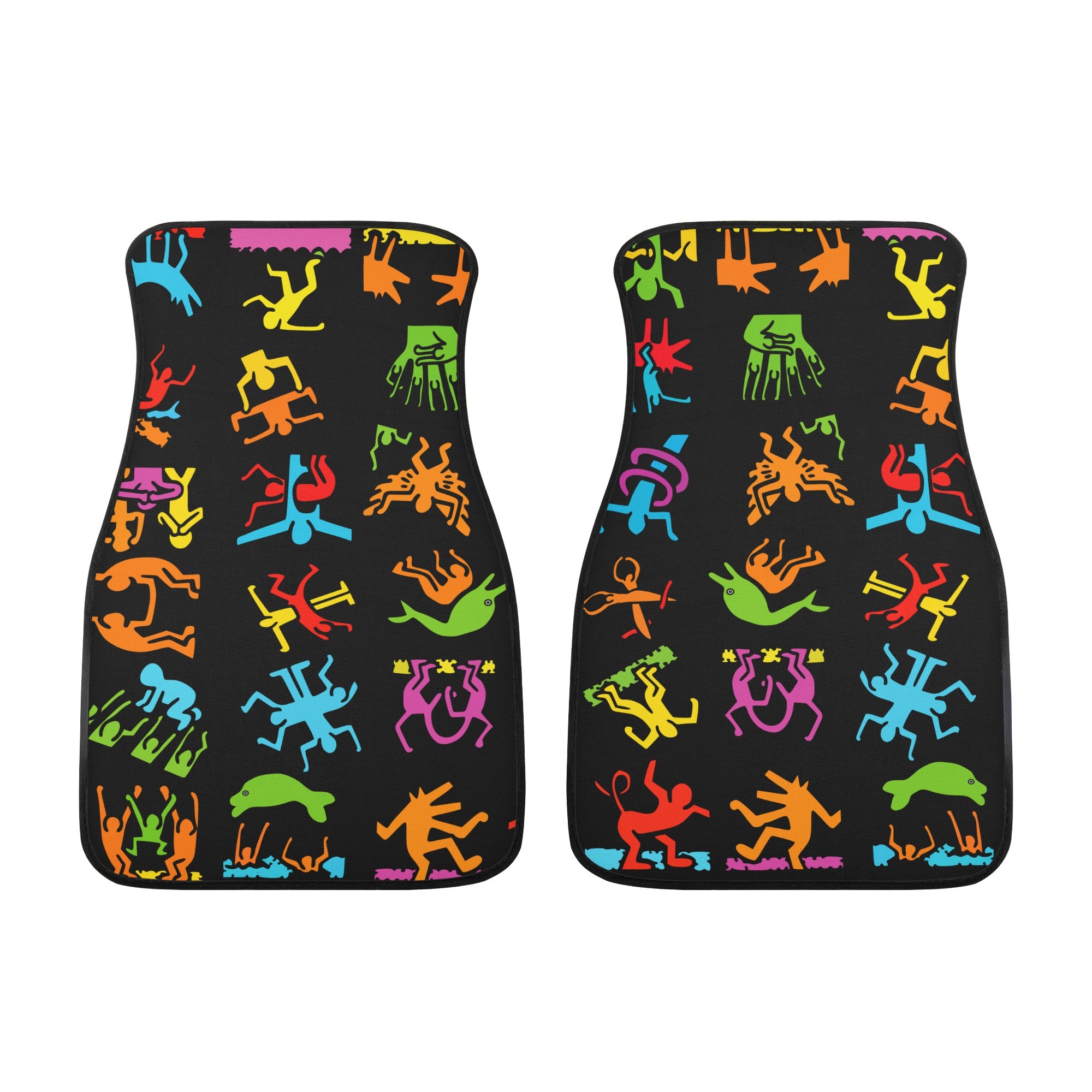 Car Floor Mats | Set of 4 | Universal size | All Weather proof | Affordable | Washable-Colorful Haring Style