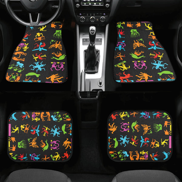 Car Floor Mats | Set of 4 | Universal size | All Weather proof | Affordable | Washable-Colorful Haring Style