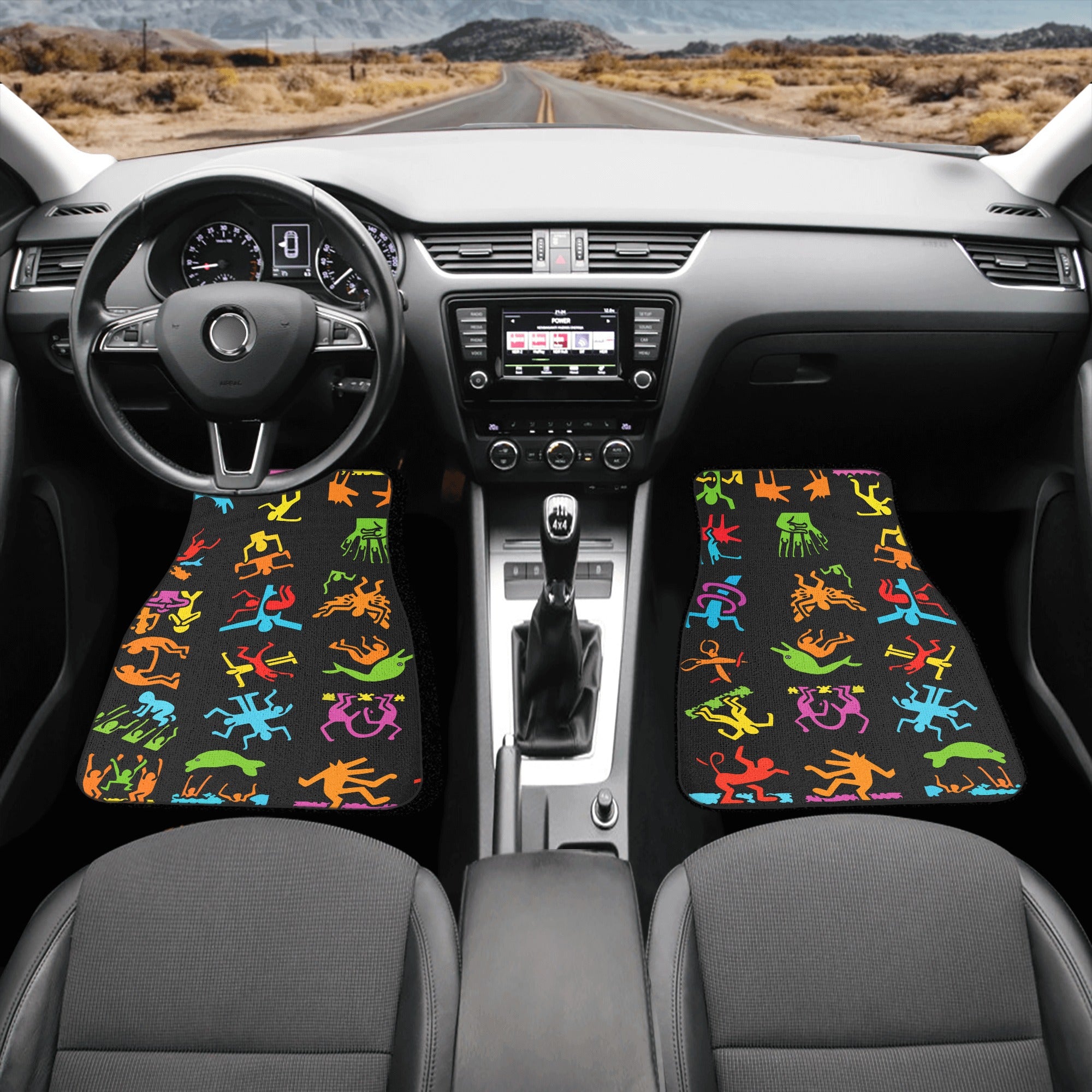 Car Floor Mats | Set of 4 | Universal size | All Weather proof | Affordable | Washable-Colorful Haring Style