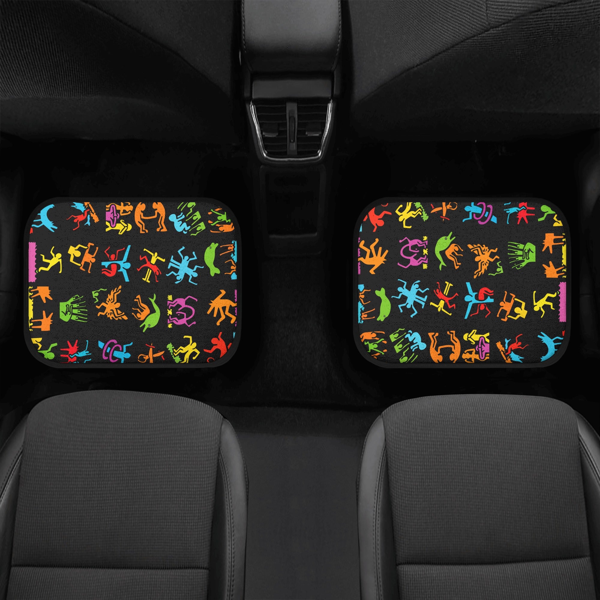 Car Floor Mats | Set of 4 | Universal size | All Weather proof | Affordable | Washable-Colorful Haring Style