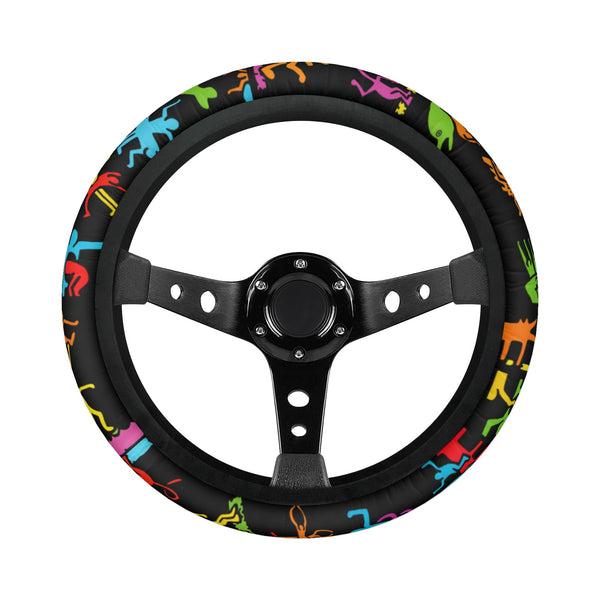 Car Accessories | Steering Wheel Cover | Universal Snug Fit | Wheel Wrap/Protector | Abstract Art- Haring Style