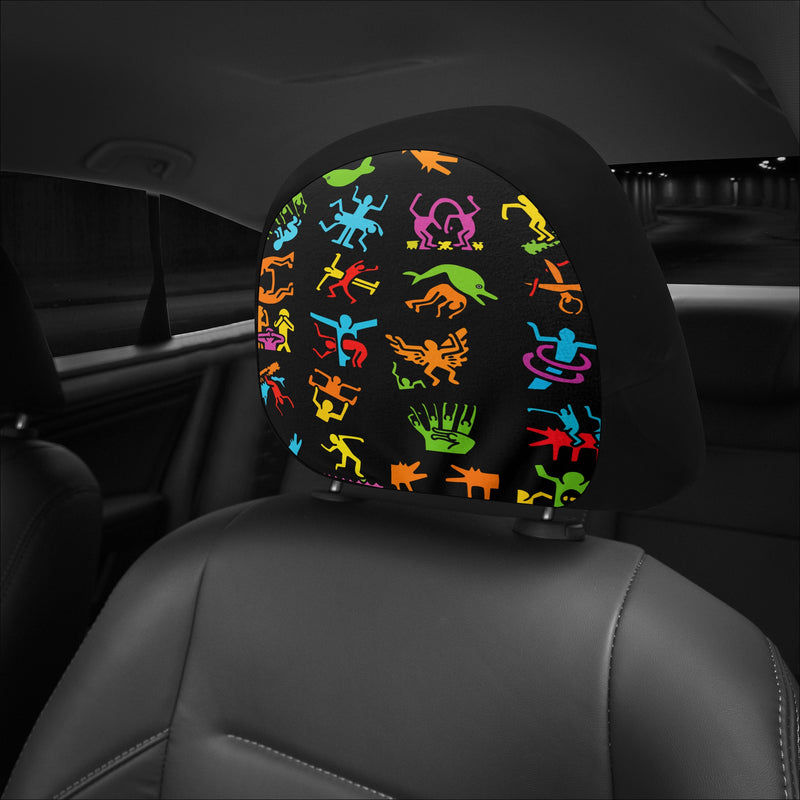 Headrest Cover for Cars | Universal fit | Trendy Designs on Auto Headrest slipcover - Haring style