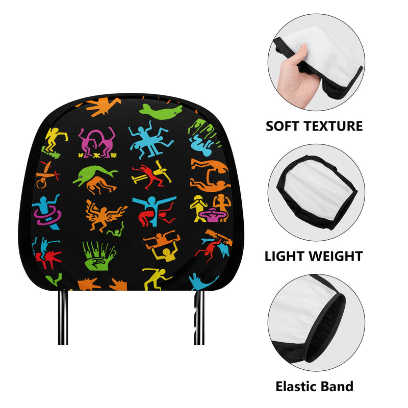 Headrest Cover for Cars | Universal fit | Trendy Designs on Auto Headrest slipcover - Haring style