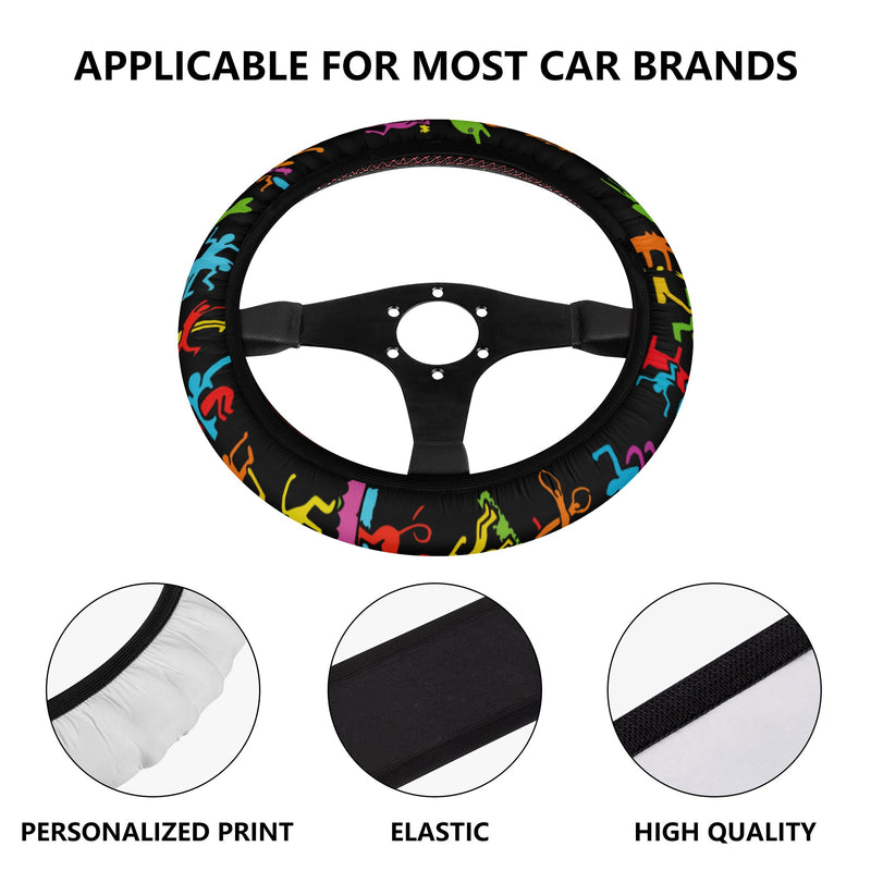 Car Accessories | Steering Wheel Cover | Universal Snug Fit | Wheel Wrap/Protector | Abstract Art- Haring Style