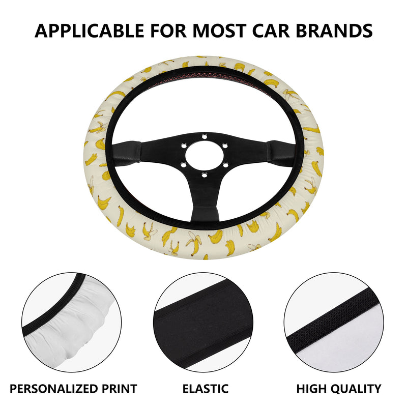 Car Accessories | Steering Wheel Cover | Universal Snug Fit | Wheel Wrap/Protector | Fun Yellow Bananas