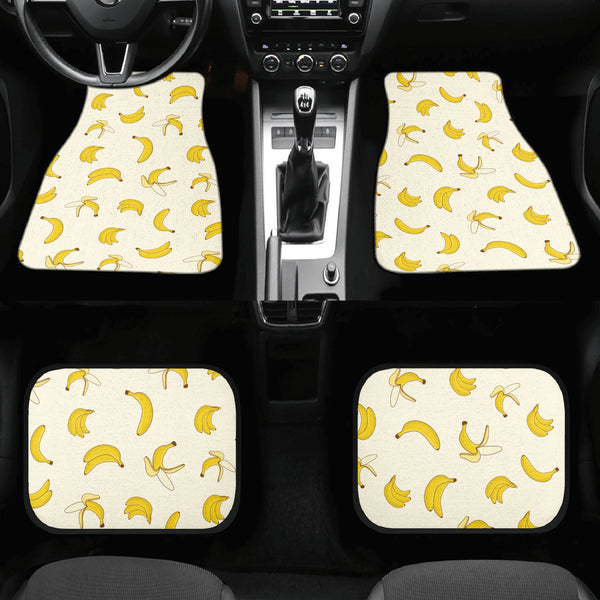 Car Floor Mats | Set of 4 | Universal size | All Weather proof | Affordable | Washable- Cute Banana Pattern