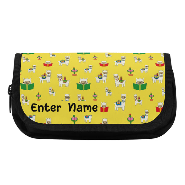 Back to School Personalized Double Layer Pencil case for Kids. Cute Alpaca pattern