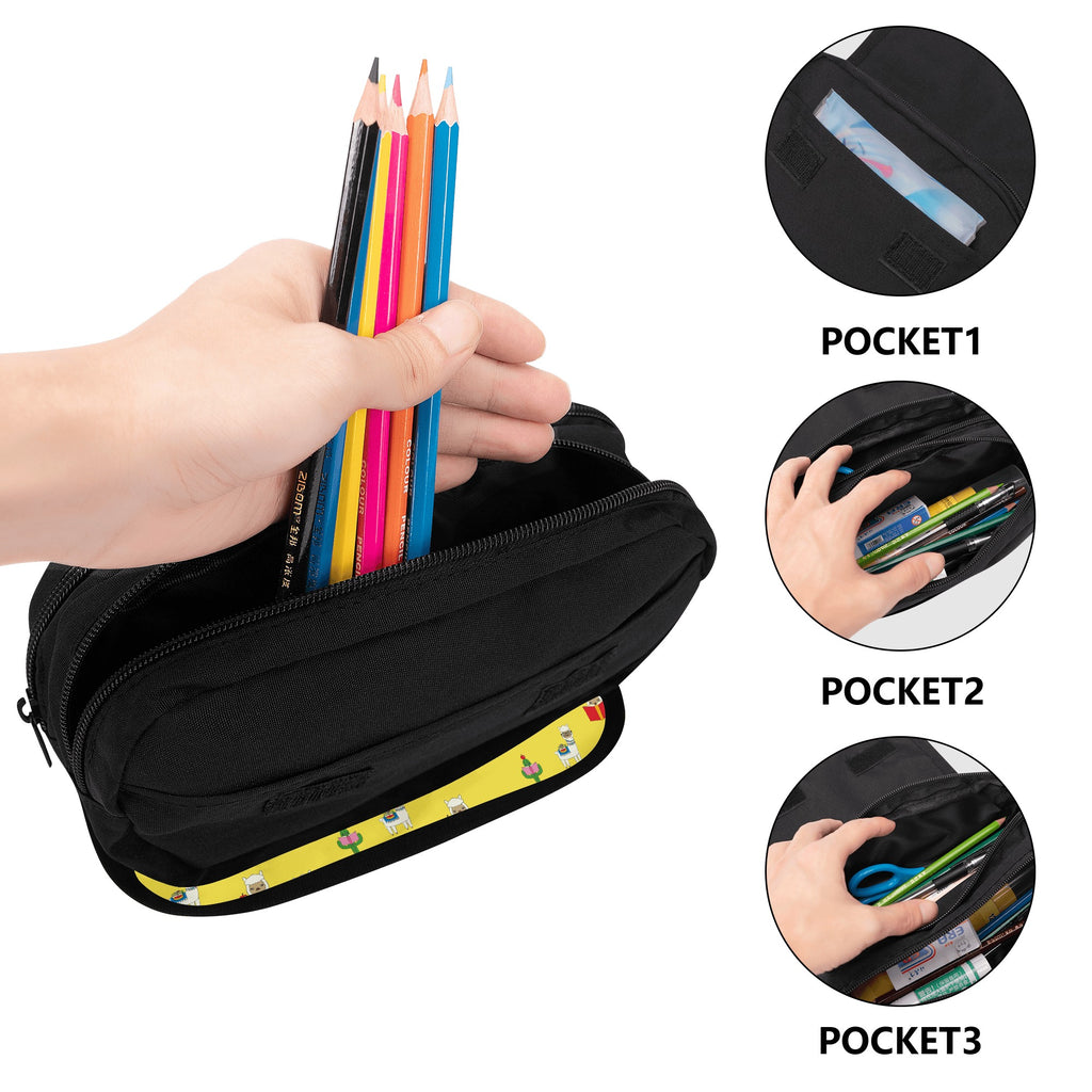 Back to School Personalized Double Layer Pencil case for Kids. Cute Alpaca pattern