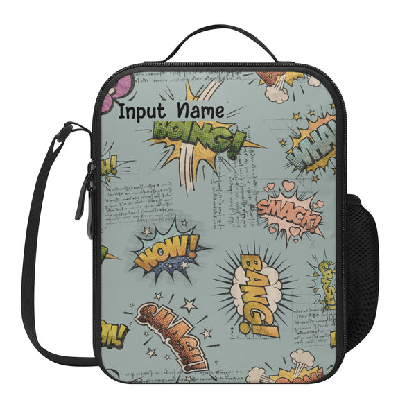 Lunch Bag | All-Over Print | Lunch Box Bag with Bottle Holder | Personalized | Spacious  | Onomatopoeia Pattern