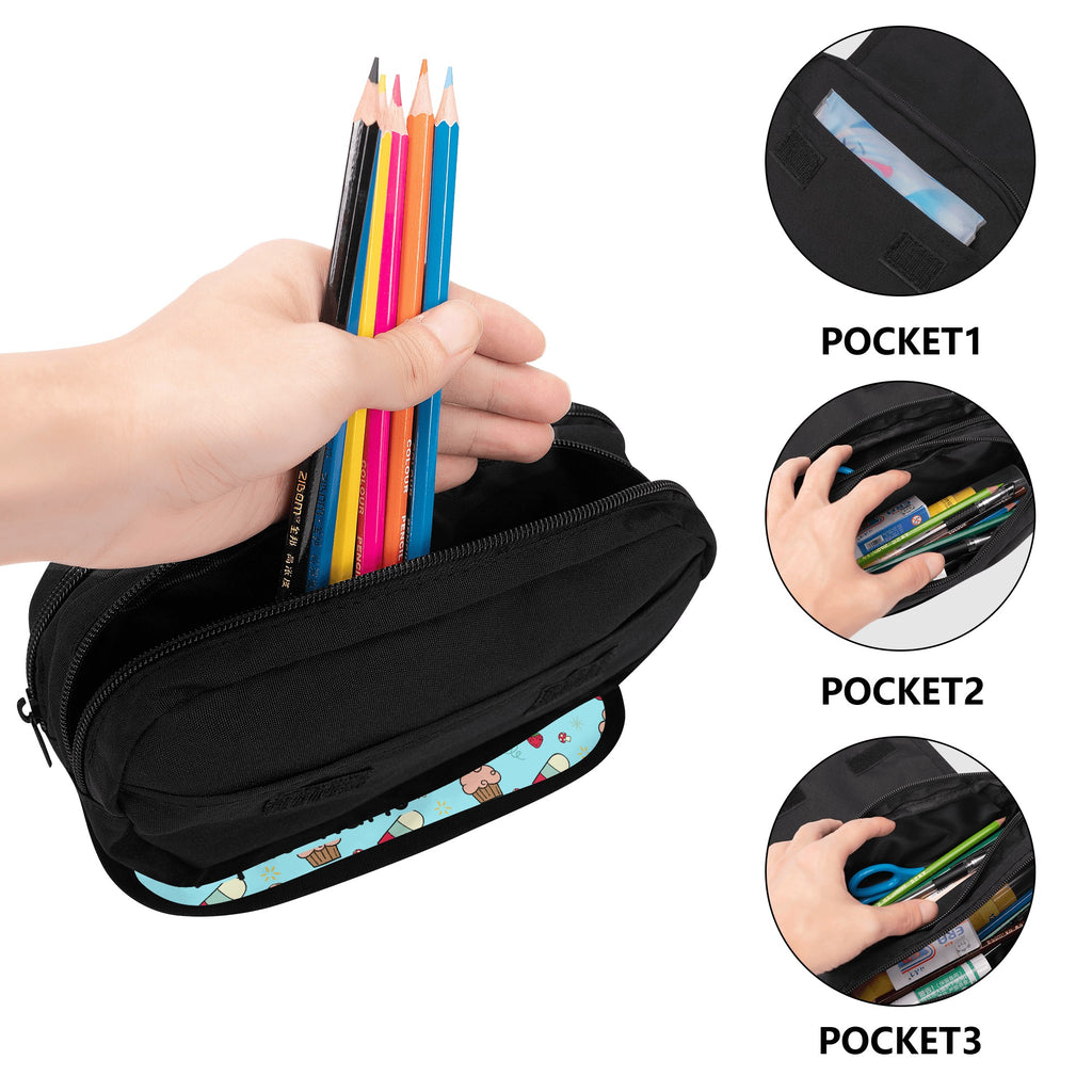 Back to School Essentials: Personalized Double Layer Pencil case for Kids. Donut Candy pattern